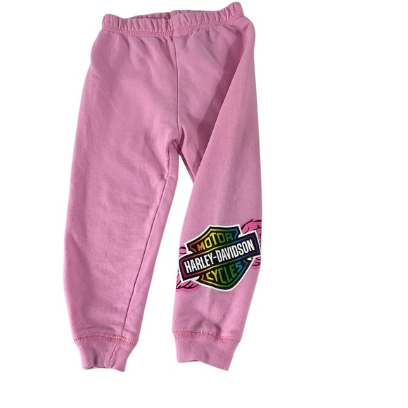 Harley-Davidson Toddler Girls Pink Sweatpants Size 24M Rainbow Logo Pants - Picture 2 of 6
